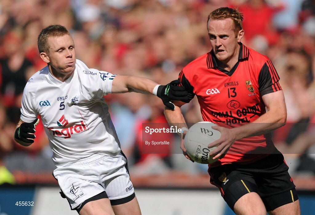 29 August 2010; Brendan Coulter, Down, in action against Morgan O'Flaherty, Kildare. GAA Football All-Ireland Senior Championship Semi-Final, Kildare v Down, Croke Park, Dublin. Photo by Sportsfile