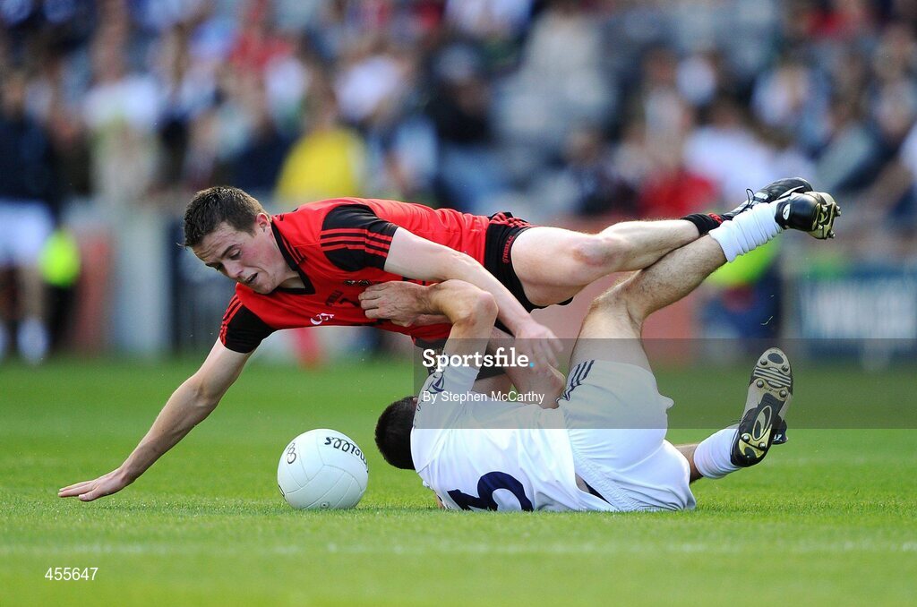 29 August 2010; Conor Garvey, Down, in action against John Doyle, Kildare. GAA Football All-Ireland Senior Championship Semi-Final, Kildare v Down, Croke Park, Dublin. Picture credit: Stephen McCarthy / SPORTSFILE