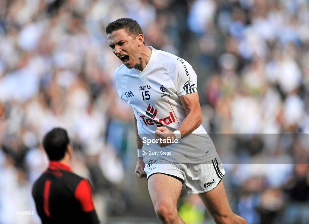 29 August 2010; Eamonn Callaghan, Kildare, celebrates after scoring his side's first goal. GAA Football All-Ireland Senior Championship Semi-Final, Kildare v Down, Croke Park, Dublin. Picture credit: Barry Cregg / SPORTSFILE