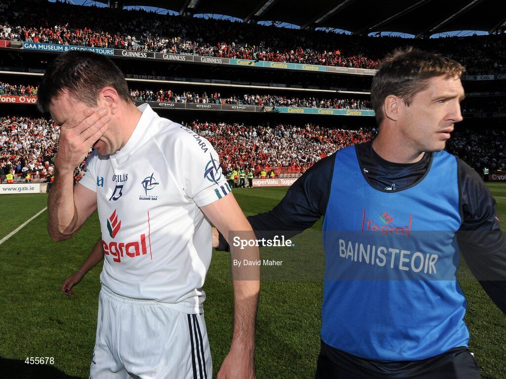29 August 2010; A disappointed Kildare captain John Doyle with manager Kieran McGeeney at the end of the game. GAA Football All-Ireland Senior Championship Semi-Final, Kildare v Down, Croke Park, Dublin. Picture credit: David Maher / SPORTSFILE