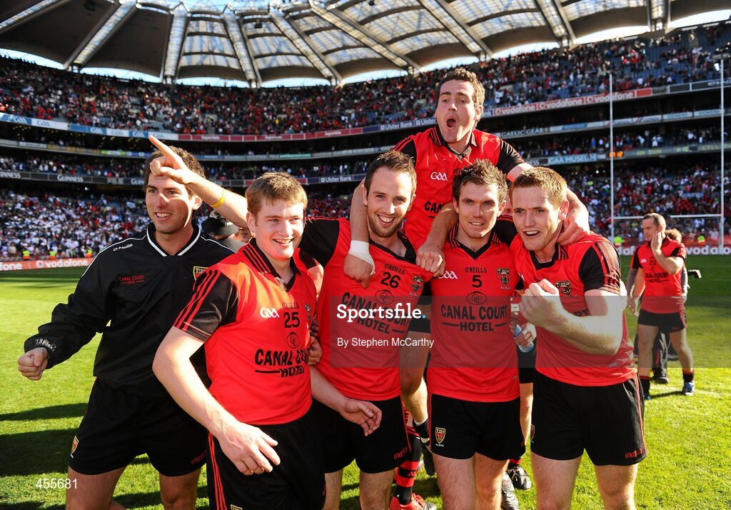 29 August 2010; Down players celebrate their side's victory. GAA Football All-Ireland Senior Championship Semi-Final, Kildare v Down, Croke Park, Dublin. Picture credit: Stephen McCarthy / SPORTSFILE