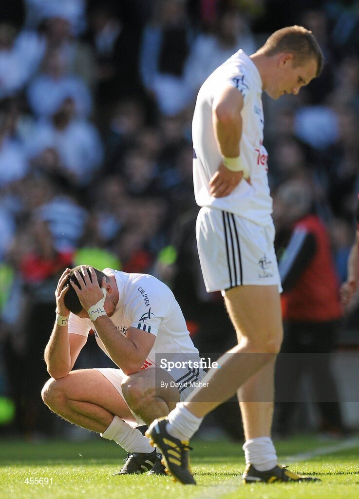 29 August 2010; Disappointed Kildare players Aindriu Mac Lochlainn, left, and Peter Kelly at the end of the game. GAA Football All-Ireland Senior Championship Semi-Final, Kildare v Down, Croke Park, Dublin. Picture credit: David Maher / SPORTSFILE