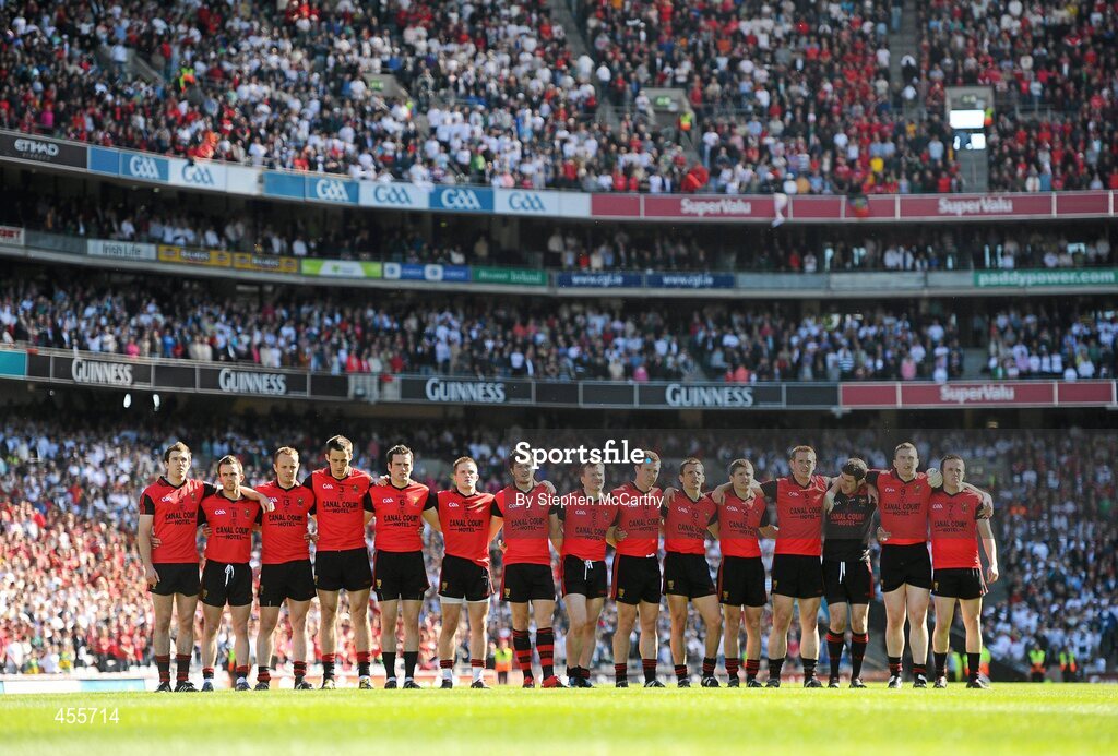 29 August 2010; The Down team during the National Anthem. GAA Football All-Ireland Senior Championship Semi-Final, Kildare v Down, Croke Park, Dublin. Picture credit: Stephen McCarthy / SPORTSFILE