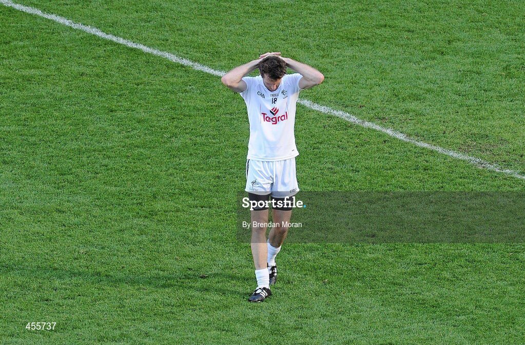 29 August 2010; A dejected Ronan Sweeney, Kildare, at the final whistle. GAA Football All-Ireland Senior Championship Semi-Final, Kildare v Down, Croke Park, Dublin. Picture credit: Brendan Moran / SPORTSFILE