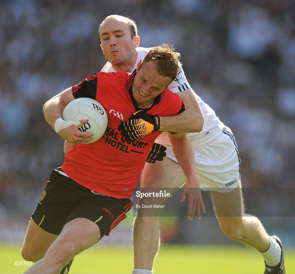 29 August 2010; Brendan Coulter, Down, in action against Hugh McGrillen, Kildare. GAA Football All-Ireland Senior Championship Semi-Final, Kildare v Down, Croke Park, Dublin. Picture credit: David Maher / SPORTSFILE