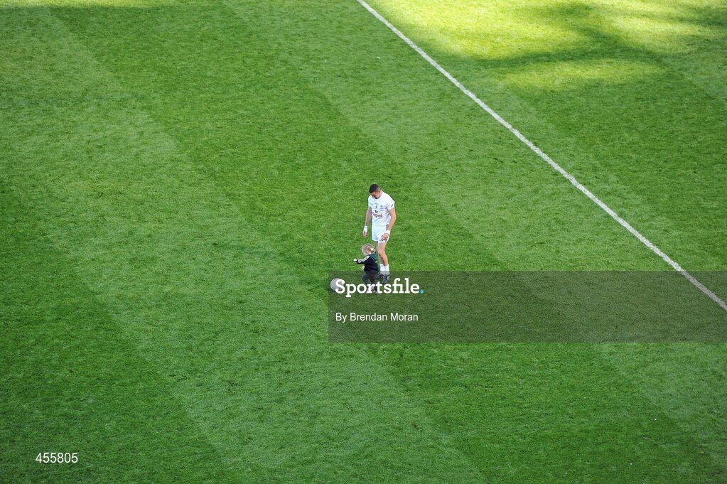 29 August 2010; Kildare Aindriú Mac Lochlainn plays football with his daughter Ella May on the pitch after the game. GAA Football All-Ireland Senior Championship Semi-Final, Kildare v Down, Croke Park, Dublin. Picture credit: Brendan Moran / SPORTSFILE