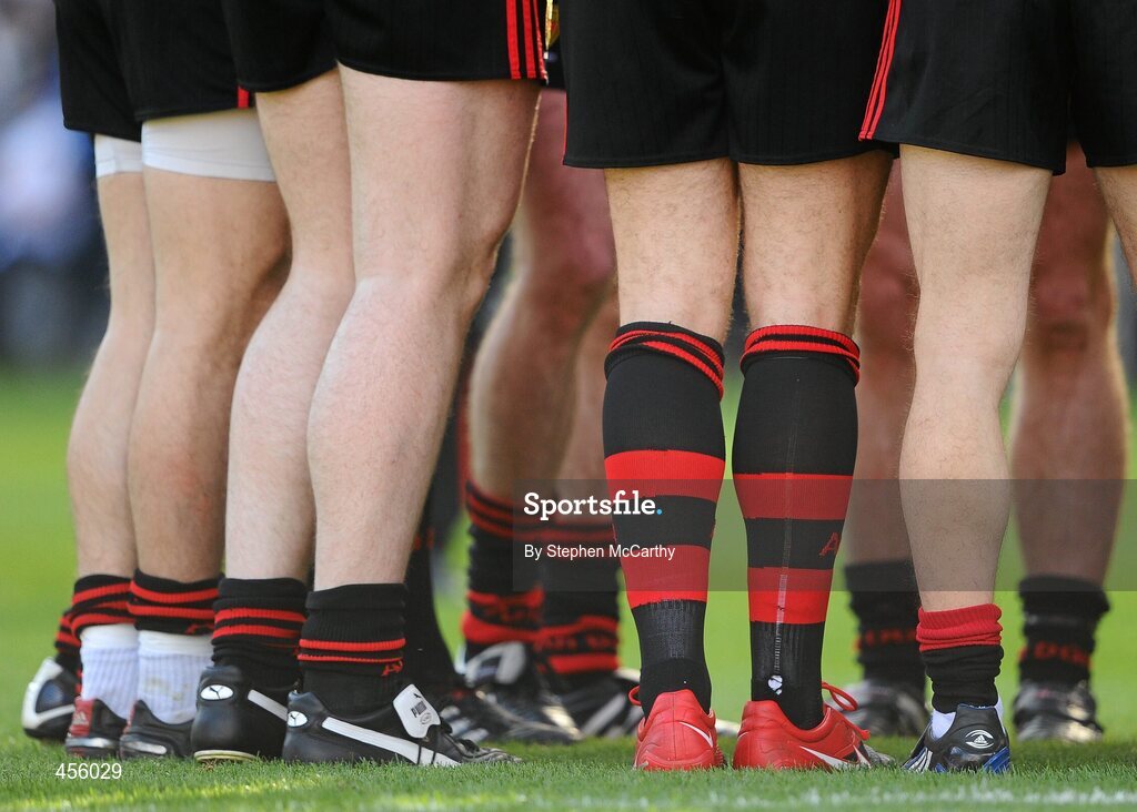 29 August 2010; Down players, including Martin Clarke, huddle ahead of the second half. GAA Football All-Ireland Senior Championship Semi-Final, Kildare v Down, Croke Park, Dublin. Picture credit: Stephen McCarthy / SPORTSFILE