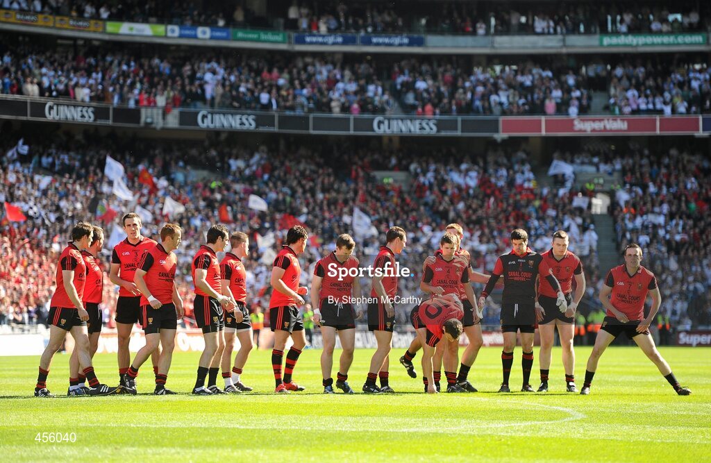 29 August 2010; The Down team break-away after the national anthem. GAA Football All-Ireland Senior Championship Semi-Final, Kildare v Down, Croke Park, Dublin. Picture credit: Stephen McCarthy / SPORTSFILE