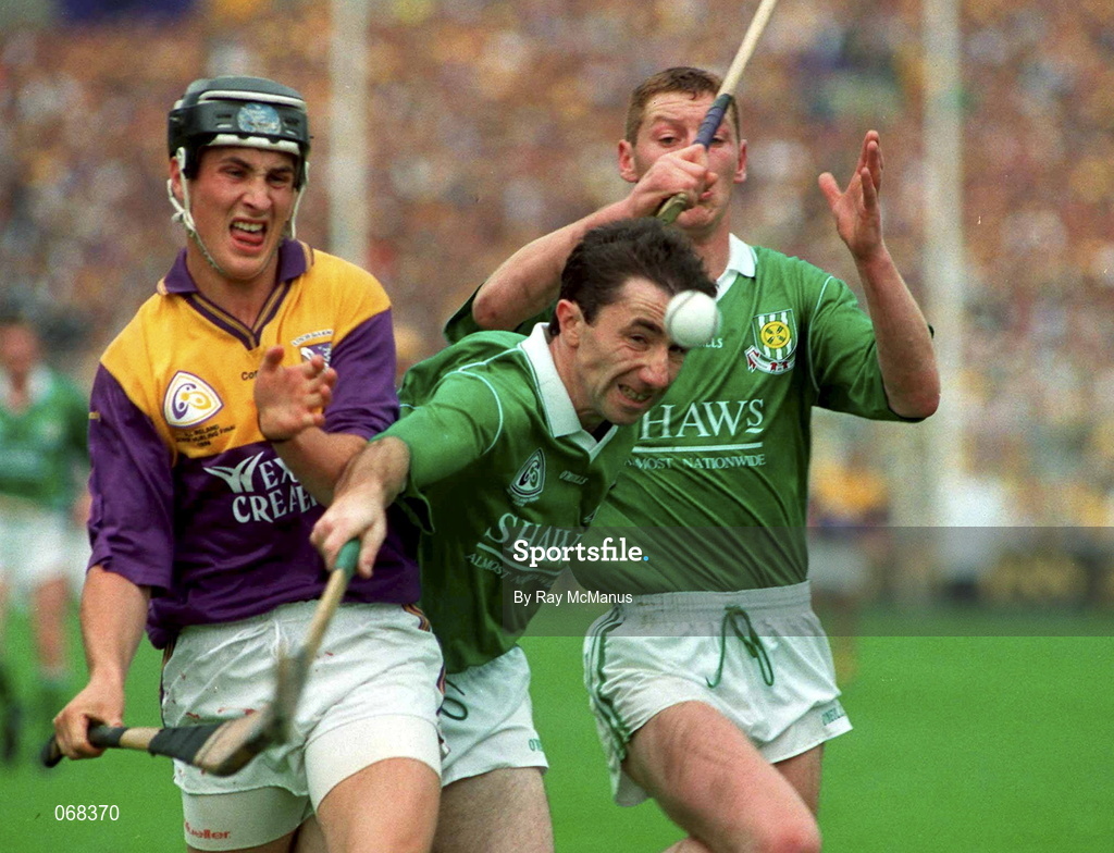 1 September 1996; Declan Nash of Limerick in action against Rory McCarthy of Wexford during the Guinness All-Ireland Senior Hurling Championship Final match between Wexford and Limerick at Croke Park in Dublin. Photo by Ray McManus/Sportsfile