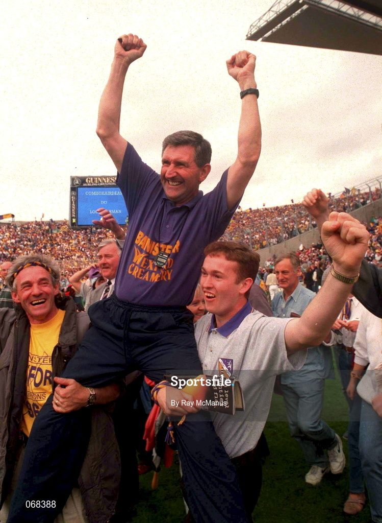 1 September 1996; Wexford manager Liam Griffin celebrates after victory over Limerick following the Guinness All-Ireland Senior Hurling Championship Final match between Wexford and Limerick at Croke Park in Dublin. Photo by Ray McManus/Sportsfile
