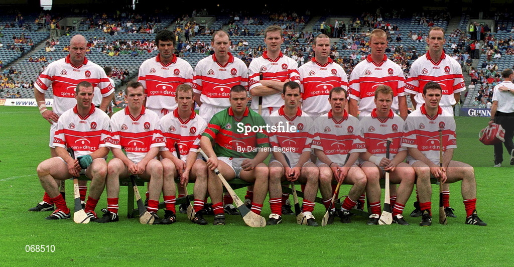 29 July 2001; Derry team ahead of the Guinness All-Ireland Senior hurling Championship Quarter-Final match between Galway and Derry at Croke Park in Dublin. Photo by Damien Eagers/Sportsfile