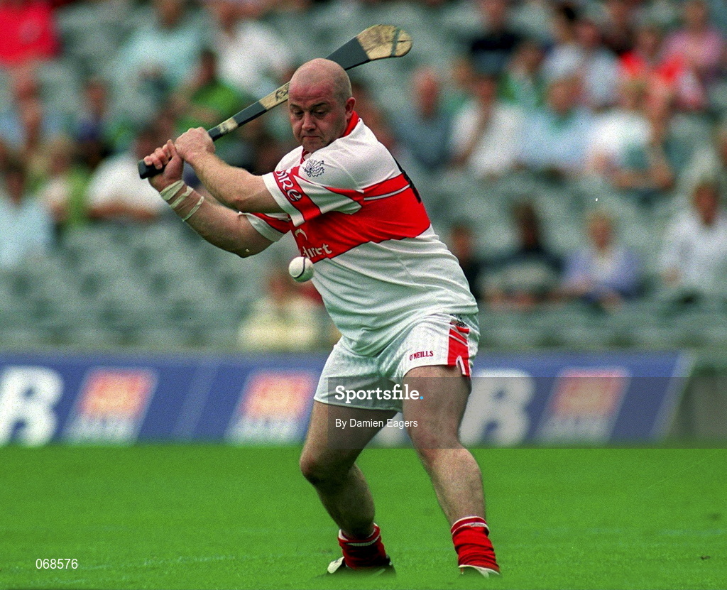 29 July 2001; Geoffrey McGonagle of Derry during the Guinness All-Ireland Senior hurling Championship Quarter-Final match between Galway and Derry at Croke Park in Dublin. Photo by Damien Eagers/Sportsfile