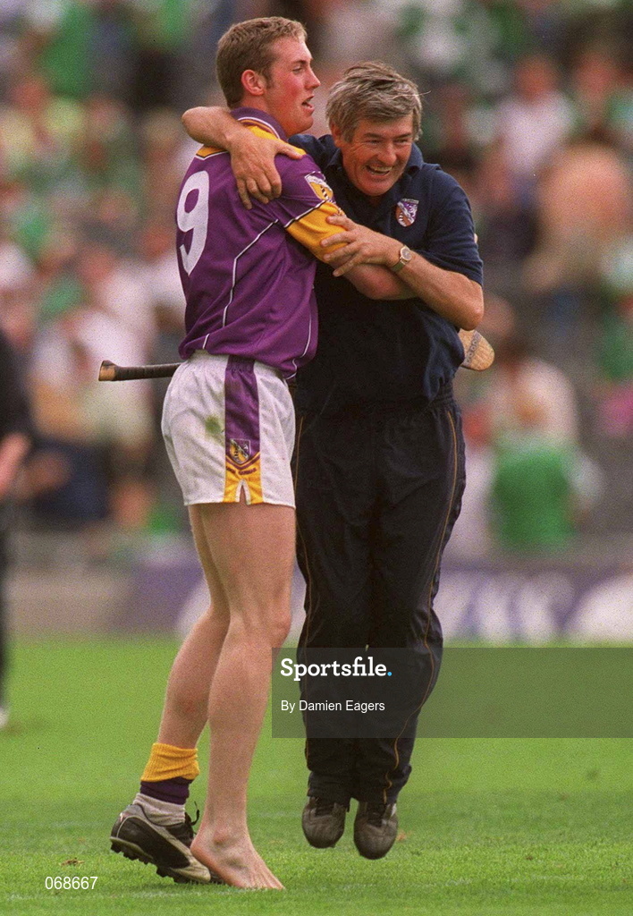 29 July 2001; Wexford manager Tony Dempsey celebrates with Nicky Lambert following the Guinness All-Ireland Senior Hurling Championship Quarter-Final match between Wexford and Limerick at Croke Park in Dublin. Photo by Damien Eagers/Sportsfile