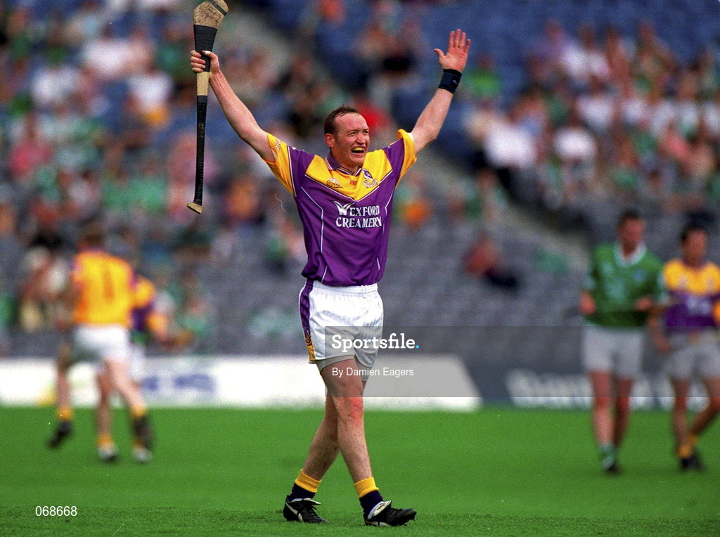 29 July 2001; Larry Murphy of Wexford celebrates victory over Limerick during the Guinness All-Ireland Senior Hurling Championship Quarter-Final match between Wexford and Limerick at Croke Park in Dublin. Photo by Damien Eagers/Sportsfile