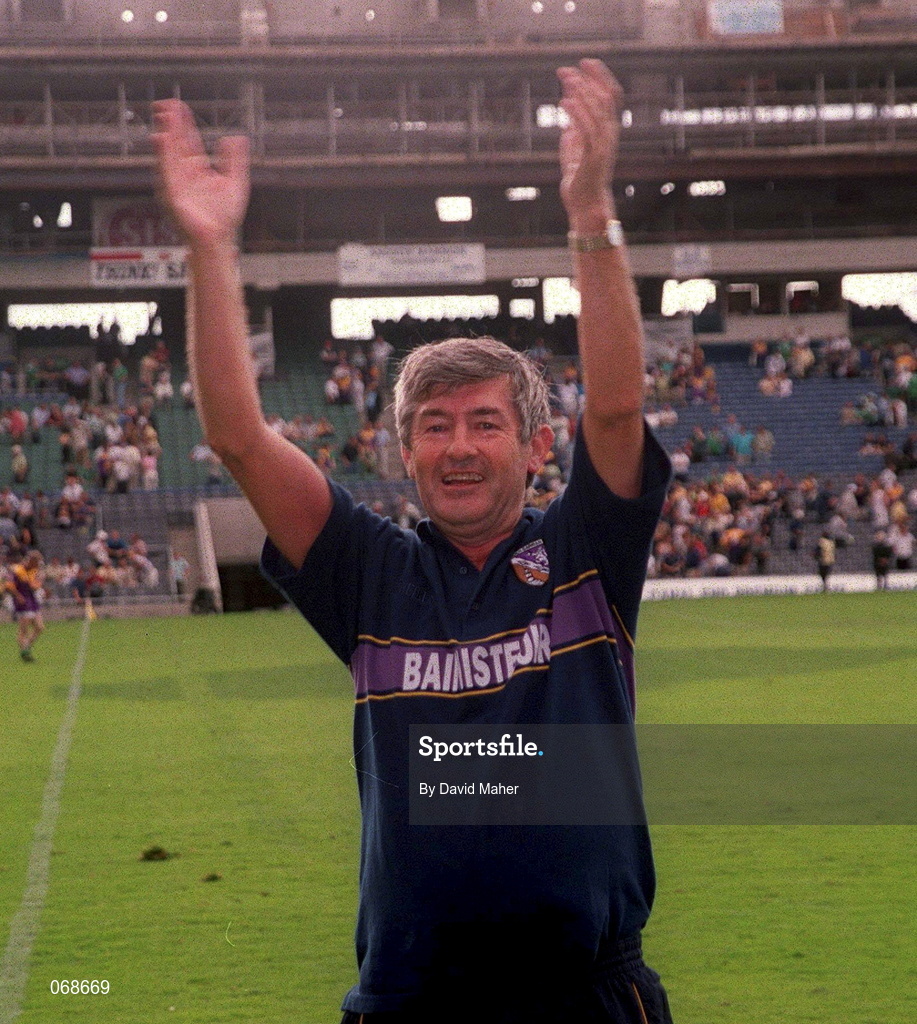 17 August 1997; Wexford Manager Tony Dempsey celebrates his sides victory over Limerick during the GAA All-Ireland Senior Hurling Championship Semi-Final match between Tipperary and Wexford at Croke Park in Dublin. Photo by David Maher/Sportsfile