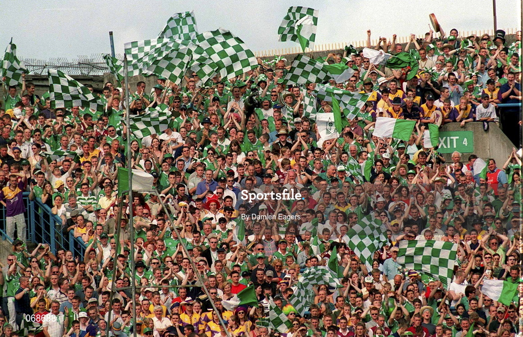 29 July 2001; Limerick supporters during the Guinness All-Ireland Senior Hurling Championship Quarter-Final match between Wexford and Limerick at Croke Park in Dublin. Photo by Damien Eagers/Sportsfile