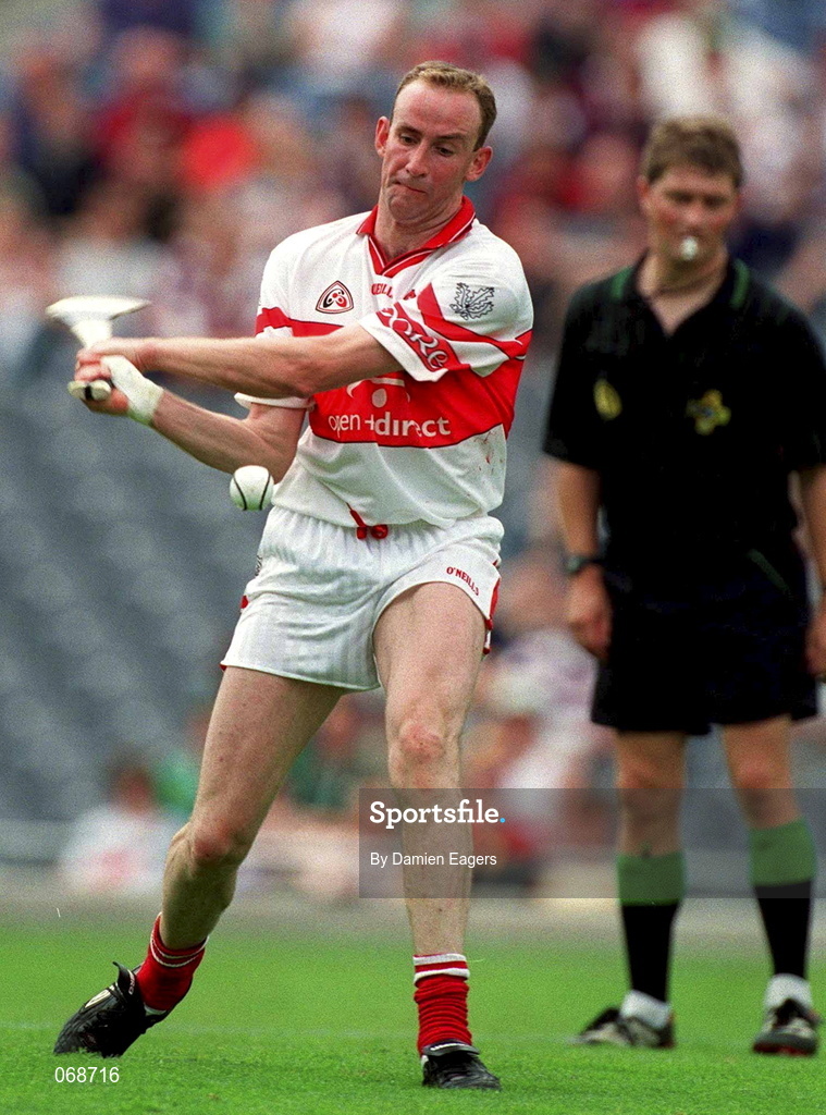 29 July 2001; Oliver Collins of Derry during the Guinness All-Ireland Senior hurling Championship Quarter-Final match between Galway and Derry at Croke Park in Dublin. Photo by Damien Eagers/Sportsfile