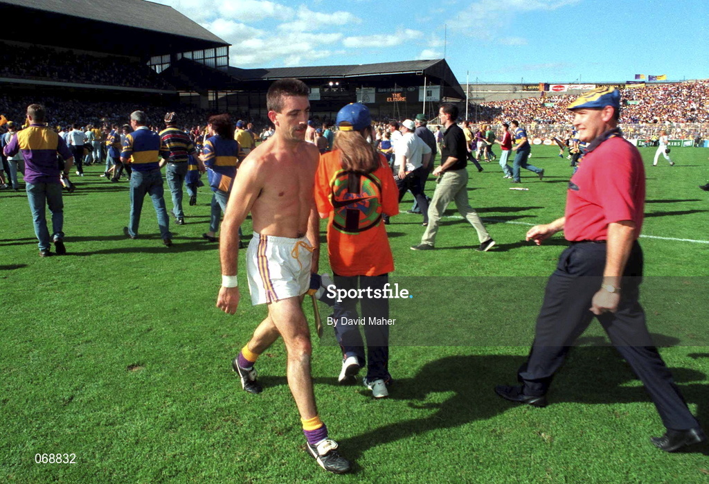 17 August 1997; Dissapointed Wexford player Martin Storey leaves the field after the Guinness All-Ireland Senior Hurling Championship Semi-Final match between Tipperary and Wexford at Croke Park in Dublin. Photo by David Maher/Sportsfile