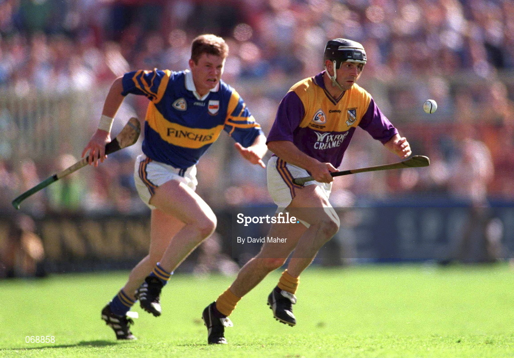 17 August 1997; Larry O'Gorman of Wexford in action against Conor Gleeson of Tipperary during the Guinness All-Ireland Senior Hurling Championship Semi-Final match between Tipperary and Wexford at Croke Park in Dublin. Photo by David Maher/Sportsfile