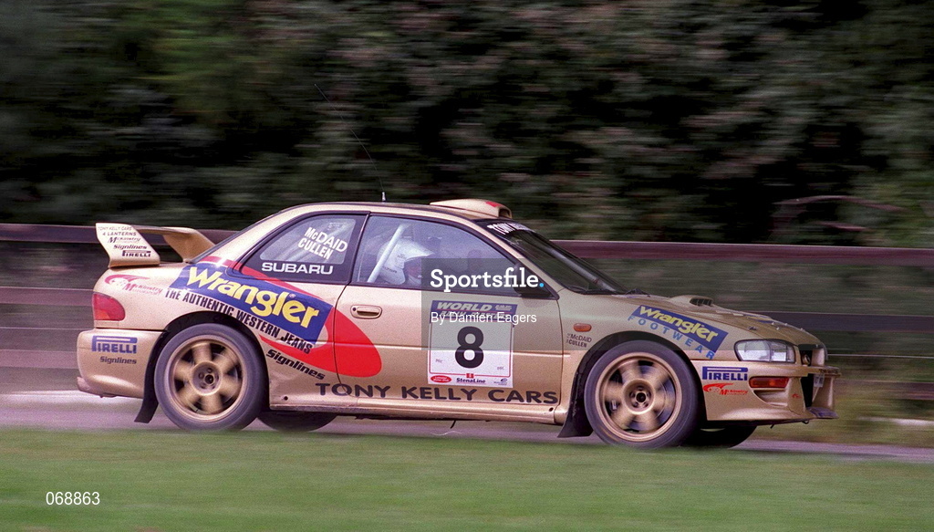 28 July 2001; James Cullen in his Subaru Impreza during the World Rally Masters Championships 2001 at Punchestown in Kildare. Photo by Damien Eagers/Sportsfile