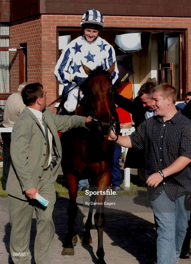 31 July 2001; Sheer Tenby, with Colm O'Donoghue up, is led into the winners enclosure after winning the McDonagh European Breeders Fund Handicap during day 2 of the Galway Summer Racing Festival at Ballybrit Racecourse in Galway. Photo by Damien Eagers/Sportsfile