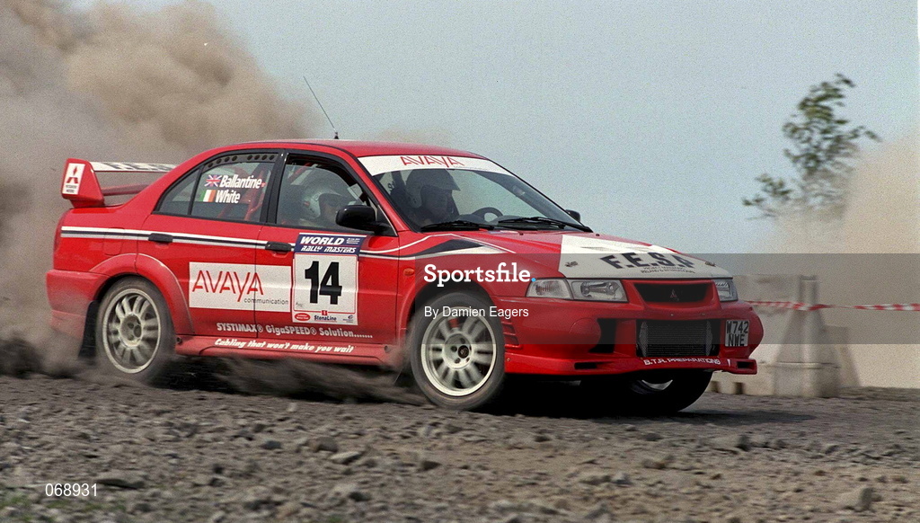 28 July 2001; Roy White in his Mitsubishi Lancer Evolution 5 during the World Rally Masters Championships 2001 at Punchestown in Kildare. Photo by Damien Eagers/Sportsfile