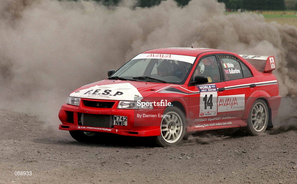 28 July 2001; Roy White in his Mitsubishi Lancer Evolution 5 during the World Rally Masters Championships 2001 at Punchestown in Kildare. Photo by Damien Eagers/Sportsfile