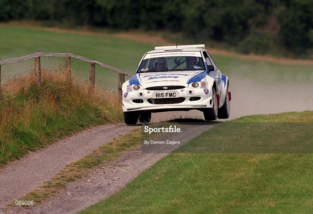 28 July 2001; Adrian McElvaney in his Ford Escort Maxi during the World Rally Masters Championships 2001 at Punchestown in Kildare. Photo by Damien Eagers/Sportsfile