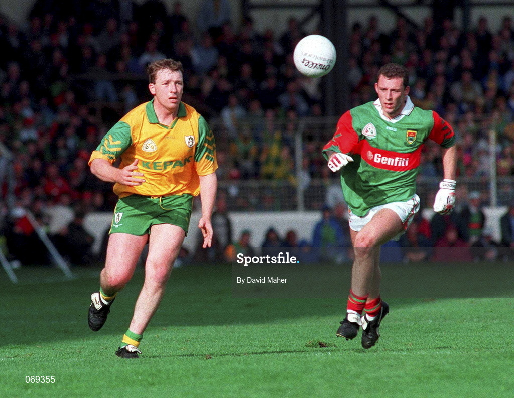29 September 1996; Barry Callaghan of Meath in action against Kenneth Mortimer of Mayo during the All-Ireland Senior Football Championship Final Replay match between Meath and Mayo at Croke Park in Dublin. Photo by David Maher/Sportsfile