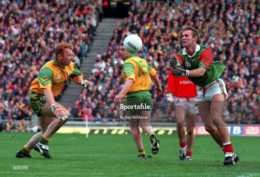 29 September 1996; Colm McManaman of Mayo in action against Enda McManus of Meath during the All-Ireland Senior Football Championship Final Replay match between Meath and Mayo at Croke Park in Dublin. Photo by Ray McManus/Sportsfile