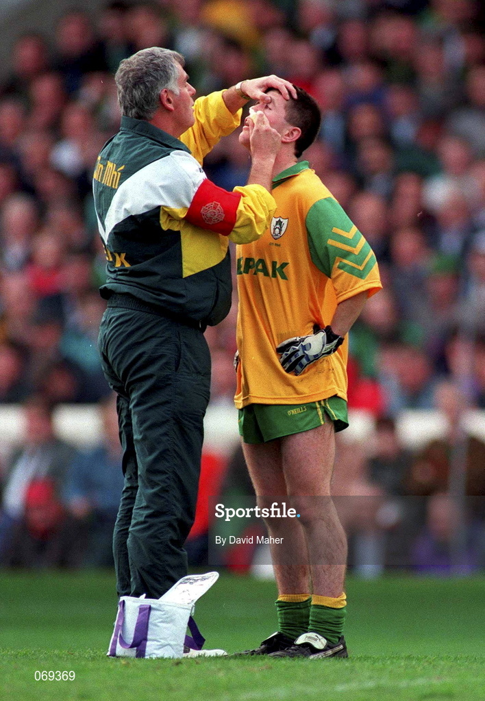 29 September 1996; Mark O'Reilly of Meath is attended to by the Meath physiotherapist during the All-Ireland Senior Football Championship Final Replay match between Meath and Mayo at Croke Park in Dublin. Photo by David Maher/Sportsfile