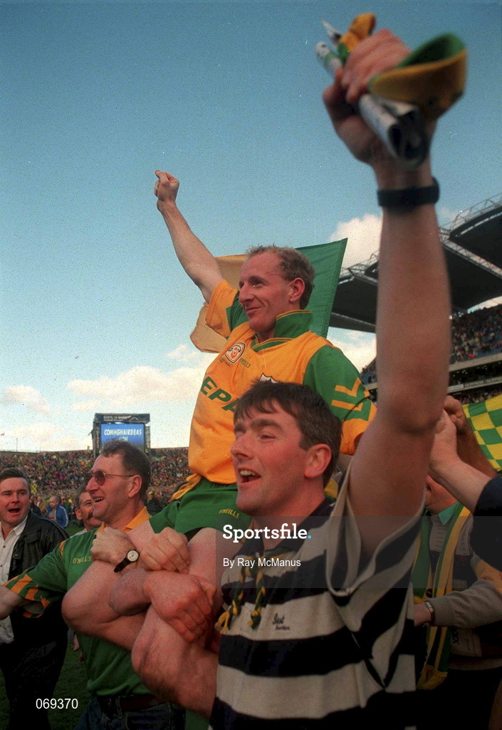 29 September 1996; Martin O'Connell of Meath celebrates with supporters during the All-Ireland Senior Football Championship Final Replay match between Meath and Mayo at Croke Park in Dublin. Photo by Ray McManus/Sportsfile