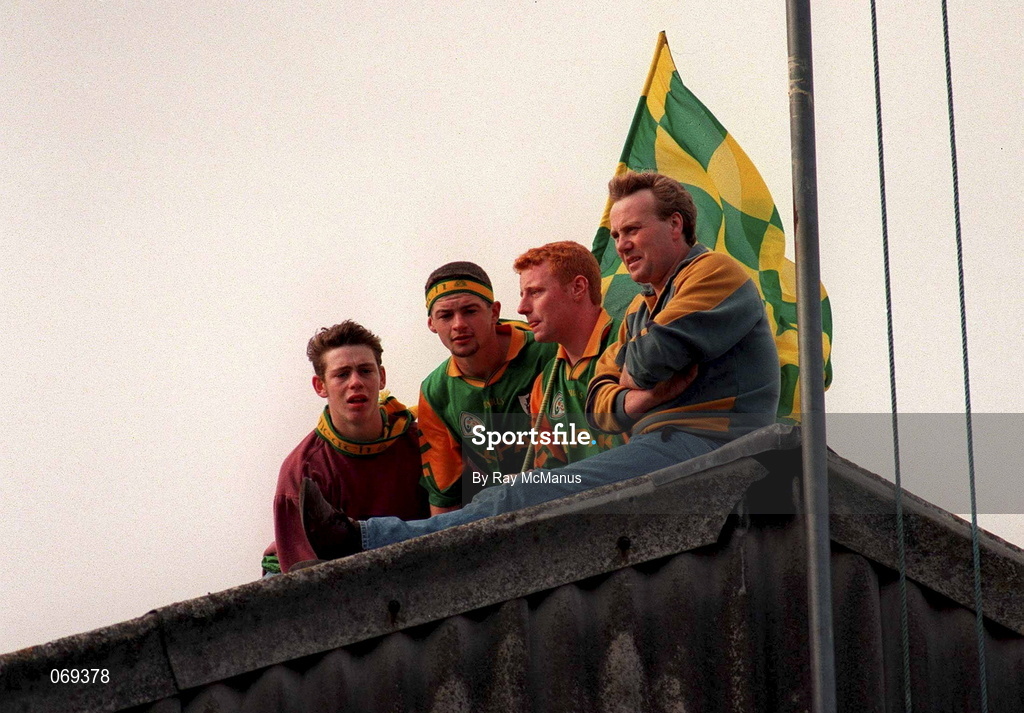 29 September 1996; Meath supporters sit on top of the Nally stand during the game during the All-Ireland Senior Football Championship Final Replay match between Meath and Mayo at Croke Park in Dublin. Photo by Ray McManus/Sportsfile