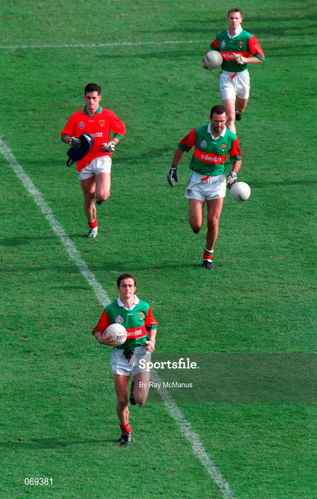 29 September 1996; Mayo captain Noel Connelly leads his side out onto the field ahead of the All-Ireland Senior Football Championship Final Replay match between Meath and Mayo at Croke Park in Dublin. Photo by Ray McManus/Sportsfile