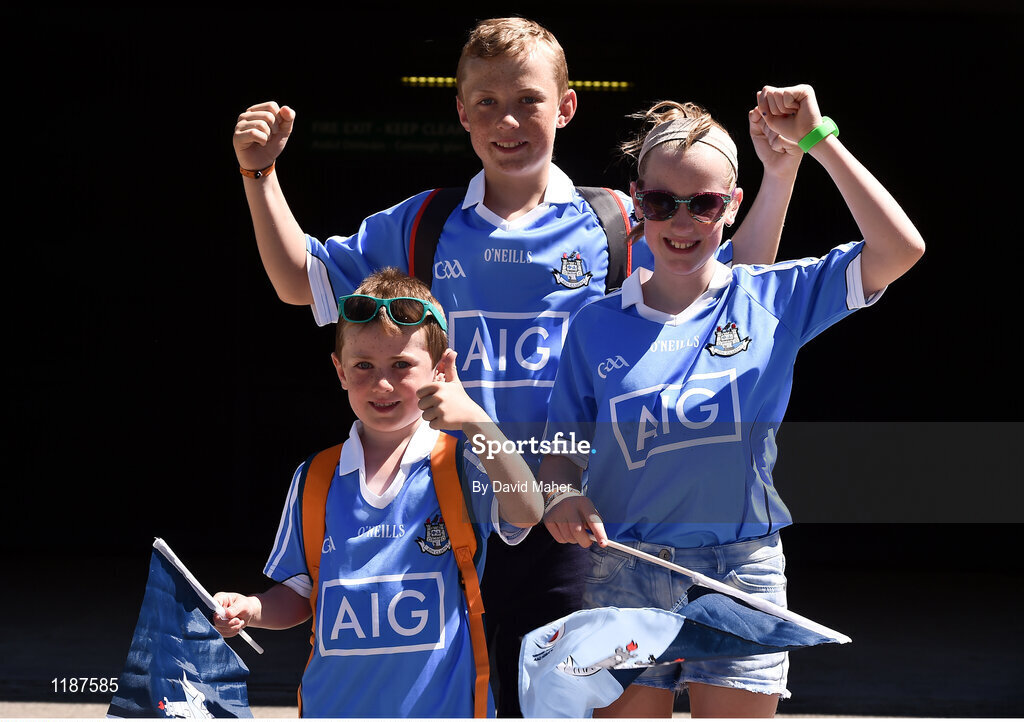 17 July 2016; Dublin supporters, Mark, Sinead and Paul Moore ahead of the Leinster GAA Football Senior Championship Final match between Dublin and Westmeath at Croke Park in Dubin. Photo by David Maher/Sportsfile