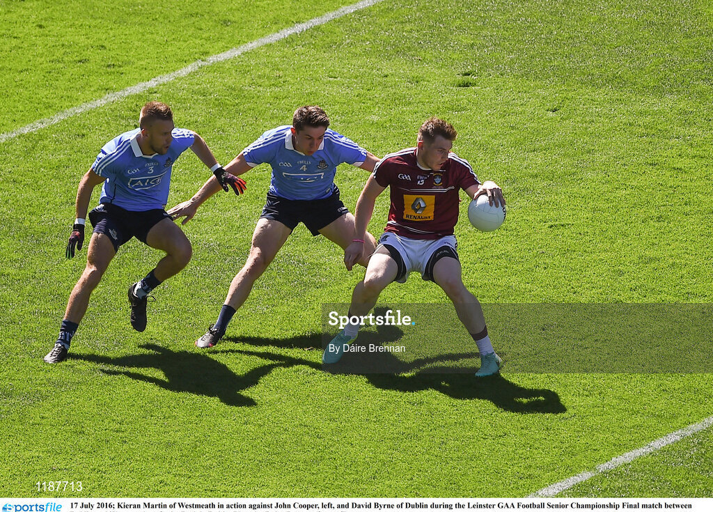 17 July 2016; Kieran Martin of Westmeath in action against John Cooper, left, and David Byrne of Dublin during the Leinster GAA Football Senior Championship Final match between Dublin and Westmeath at Croke Park in Dubin. Photo by Daire Brennan/Sportsfile