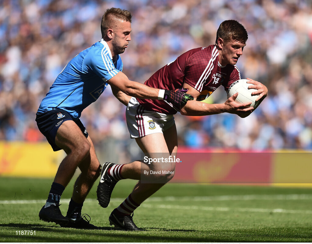 17 July 2016; John Heslin of Westmeath in action against Jonny Cooper of Dublin during the Leinster GAA Football Senior Championship Final match between Dublin and Westmeath at Croke Park in Dubin. Photo by David Maher/Sportsfile