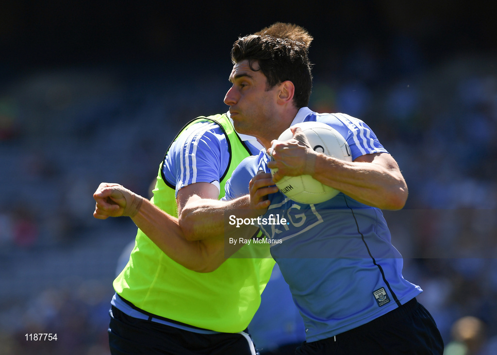 17 July 2016; Dublin's Bernard Brogan during the pre match warm up before the Leinster GAA Football Senior Championship Final match between Dublin and Westmeath at Croke Park in Dubin. Photo by Ray McManus/Sportsfile
