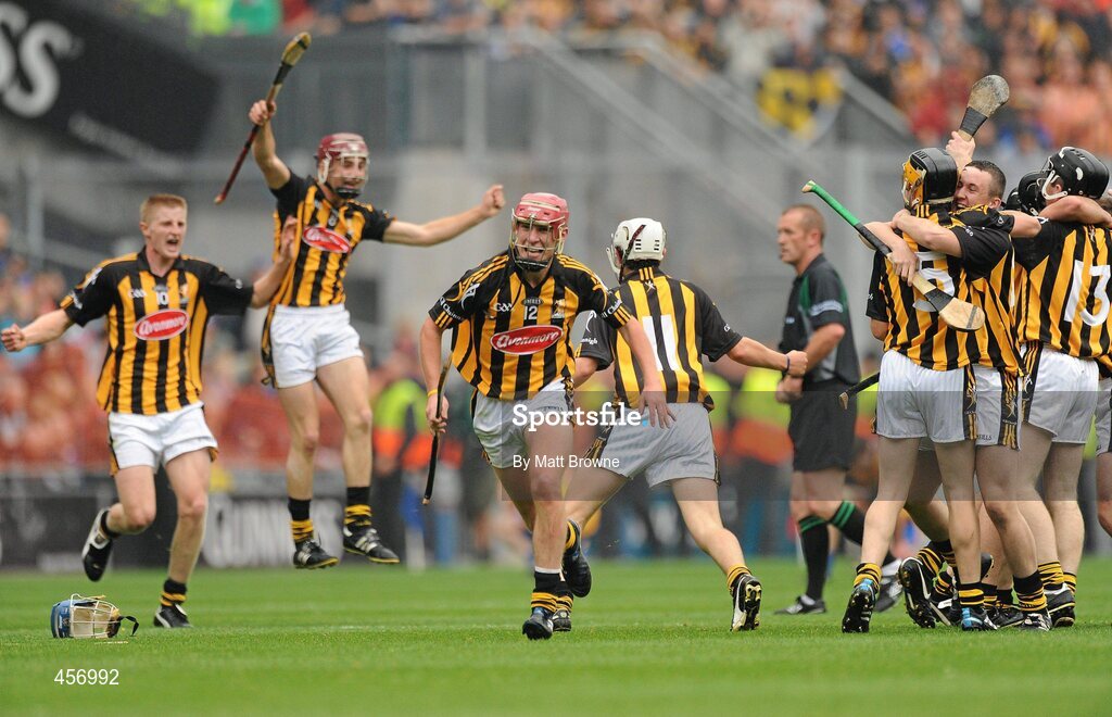 5 September 2010; Kilkenny captain Cillian Buckley, 12, leads the celebrations after the final whistle. ESB GAA Hurling All-Ireland Minor Championship Final, Kilkenny v Clare, Croke Park, Dublin. Picture credit: Matt Browne / SPORTSFILE