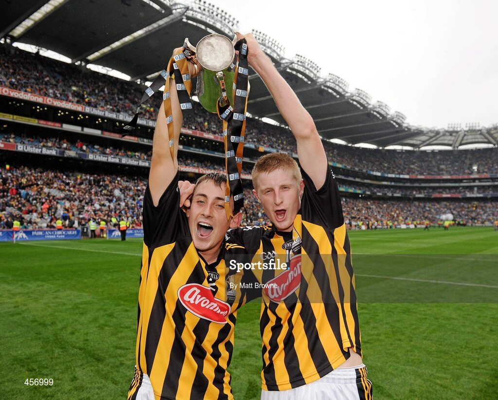 5 September 2010; Kilkenny's John Power, right, and Jason Corcoran celebrate after the game. ESB GAA Hurling All-Ireland Minor Championship Final, Kilkenny v Clare, Croke Park, Dublin. Picture credit: Matt Browne / SPORTSFILE