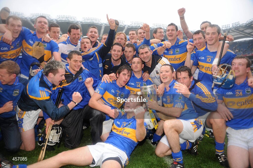 5 September 2010; The Tipperary team celebrate with the Liam MacCarthy cup after the game. GAA Hurling All-Ireland Senior Championship Final, Kilkenny v Tipperary, Croke Park, Dublin. Photo by Sportsfile