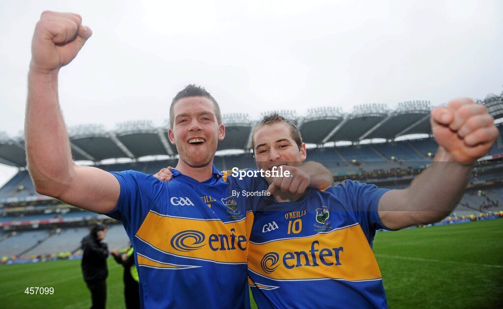 5 September 2010; Tipperary's Padraic Maher and Gearoid Ryan celebrate at the end of the game. GAA Hurling All-Ireland Senior Championship Final, Kilkenny v Tipperary, Croke Park, Dublin. Photo by Sportsfile