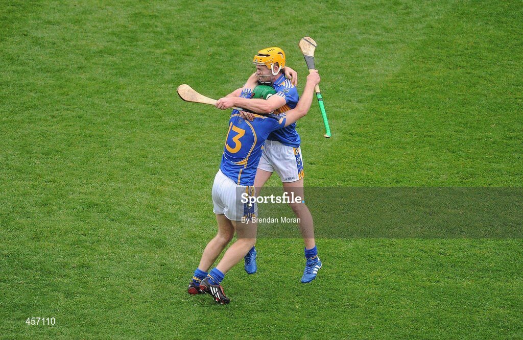 5 September 2010; Tipperary's Noel McGrath, 13, and Padraic Maher celebrate at the final whistle. GAA Hurling All-Ireland Senior Championship Final, Kilkenny v Tipperary, Croke Park, Dublin. Picture credit: Brendan Moran / SPORTSFILE