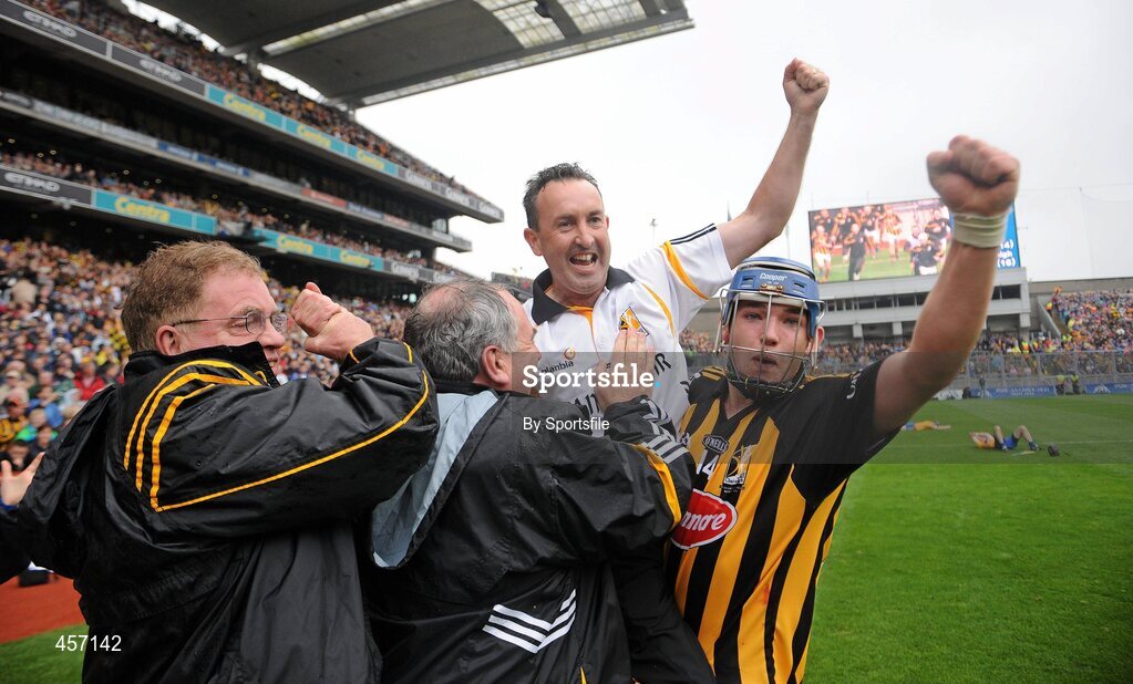 5 September 2010; Kilkenny manager Richie Mulrooney celebrates at the end of the game. ESB GAA Hurling All-Ireland Minor Championship Final, Kilkenny v Clare, Croke Park, Dublin. Photo by Sportsfile