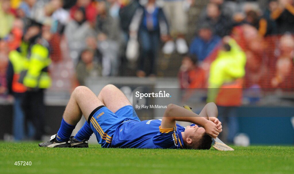 5 September 2010; A dejected Clare goalkeeper Ronan Taaffe after the match. ESB GAA Hurling All-Ireland Minor Championship Final, Kilkenny v Clare, Croke Park, Dublin. Picture credit: Ray McManus / SPORTSFILE