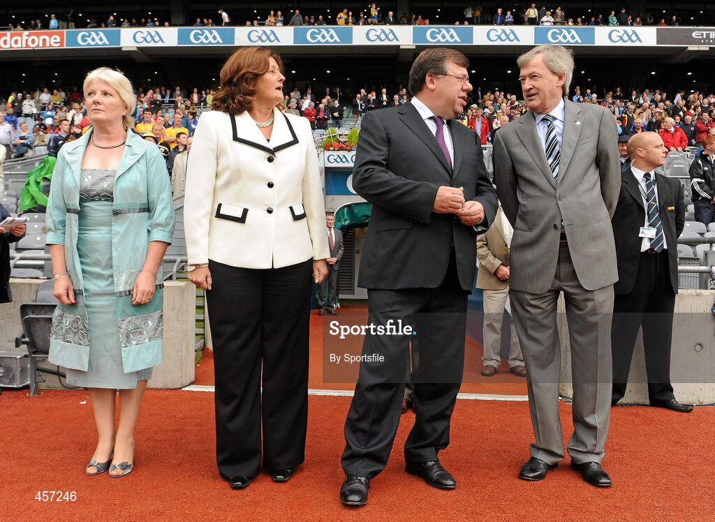 5 September 2010; An Taoiseach Brian Cowen T.D., with his wife Mary alongside Ard Stiurthoir of the GAA Paraic Duffy and his wife Vera, left. ESB GAA Hurling All-Ireland Minor Championship Final, Kilkenny v Clare. Photo by Sportsfile