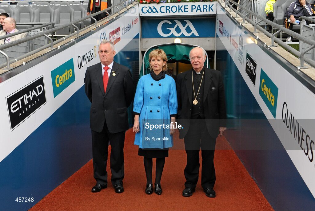 5 September 2010; Dr. Dermot Clifford, Archbishop of Cashel and Emly and patron of the GAA, with Uachtarán Chumann Lúthchleas Gael Criostóir Ó Cuana and his wife Anne before making their way to their seats before the game. ESB GAA Hurling All-Ireland Minor Championship Final, Kilkenny v Clare. Photo by Sportsfile