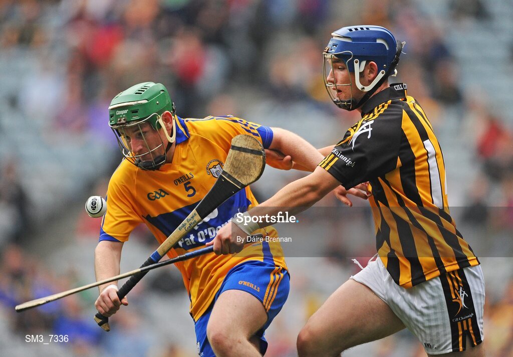 5 September 2010; Ger Aylward, Kilkenny, in action against Stephen O'Halloran, Clare. ESB GAA Hurling All-Ireland Minor Championship Final, Kilkenny v Clare. Picture credit: Dáire Brennan / SPORTSFILE