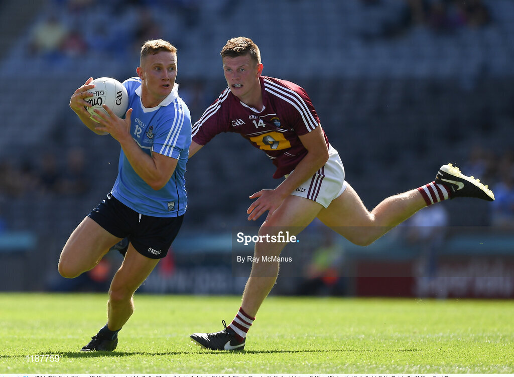 17 July 2016; Ciarán Kilkenny of Dublin in action against John Heslin of Westmeath during the Leinster GAA Football Senior Championship Final match between Dublin and Westmeath at Croke Park in Dubin. Photo by Ray McManus/Sportsfile