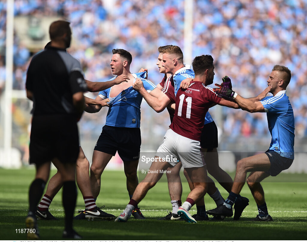 17 July 2016; Players from both Dublin and Westmeath tussle during the Leinster GAA Football Senior Championship Final match between Dublin and Westmeath at Croke Park in Dubin. Photo by David Maher/Sportsfile